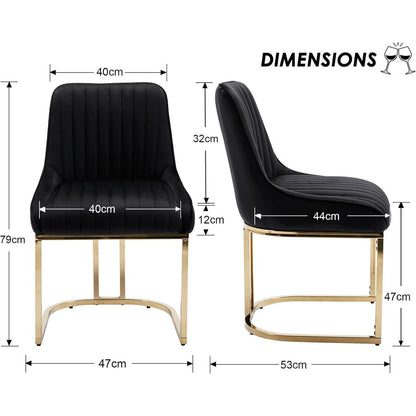 Esszimmerstühle 2er Set Samt Schwarz mit goldenen Füßen