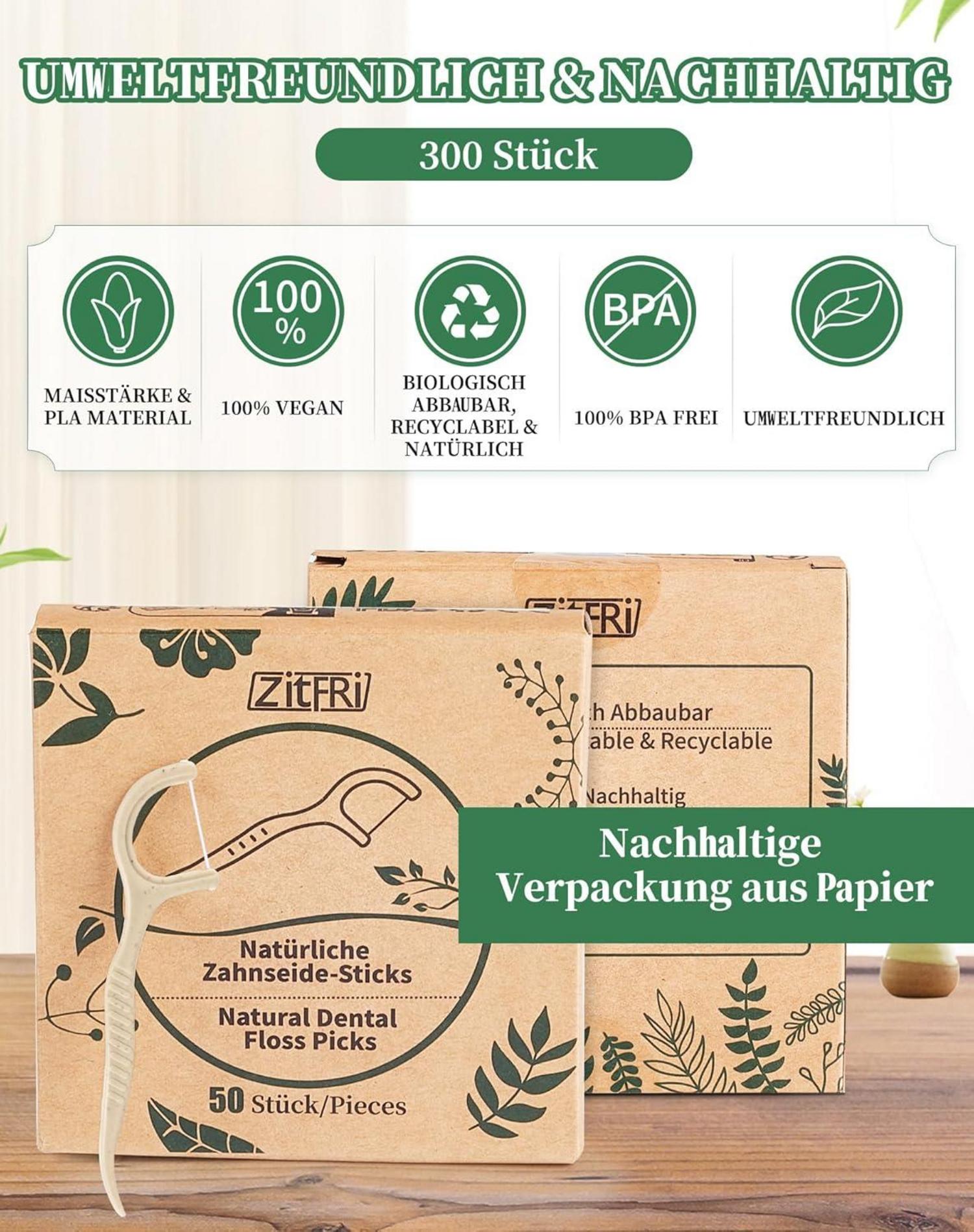 300er Pack Zahnseide Sticks Nachhaltige Dental Floss Vegan Natur Zahnreinigung