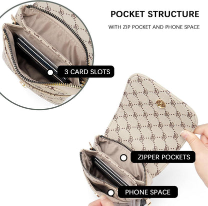 Kleine Umhängetasche Damen Handy Geldbörse PU Leder Designer Beige