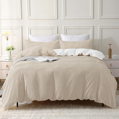 Bettwäsche Set Stone Washed Baumwolle Beige 155x220cm