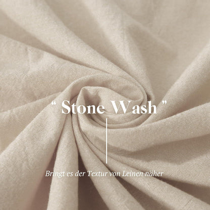 Bettwäsche Set 155x220 Kamel Beige Baumwolle Stone Washed