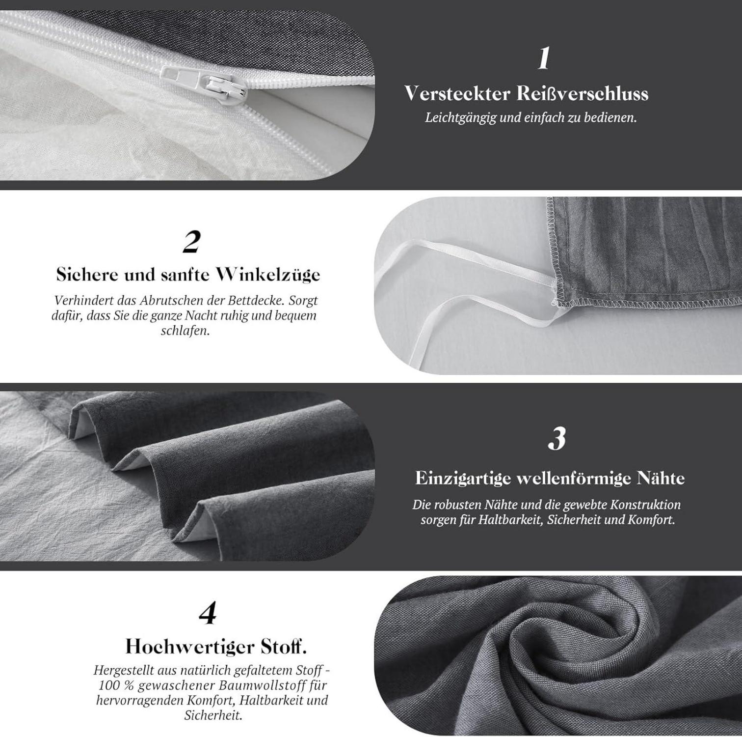 Bettwäsche Set 220x240 Baumwolle Dunkelgrau2 Stone Washed