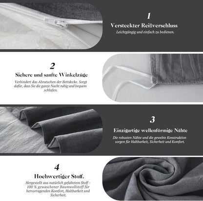 Bettwäsche Set 220x240 Baumwolle Dunkelgrau2 Stone Washed