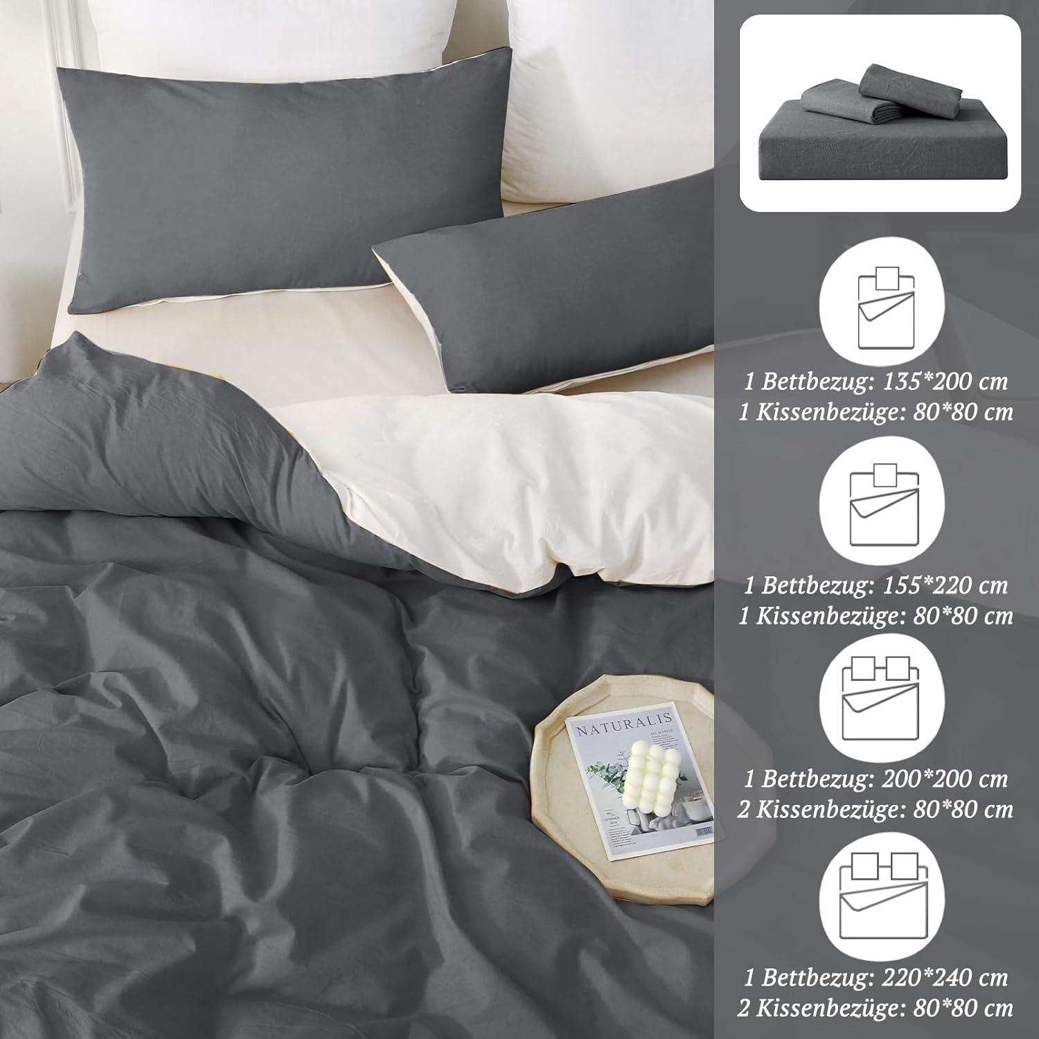 SOULFUL Bettwäsche Set 220x240 Baumwolle dunkelgrau2 Stone Washed