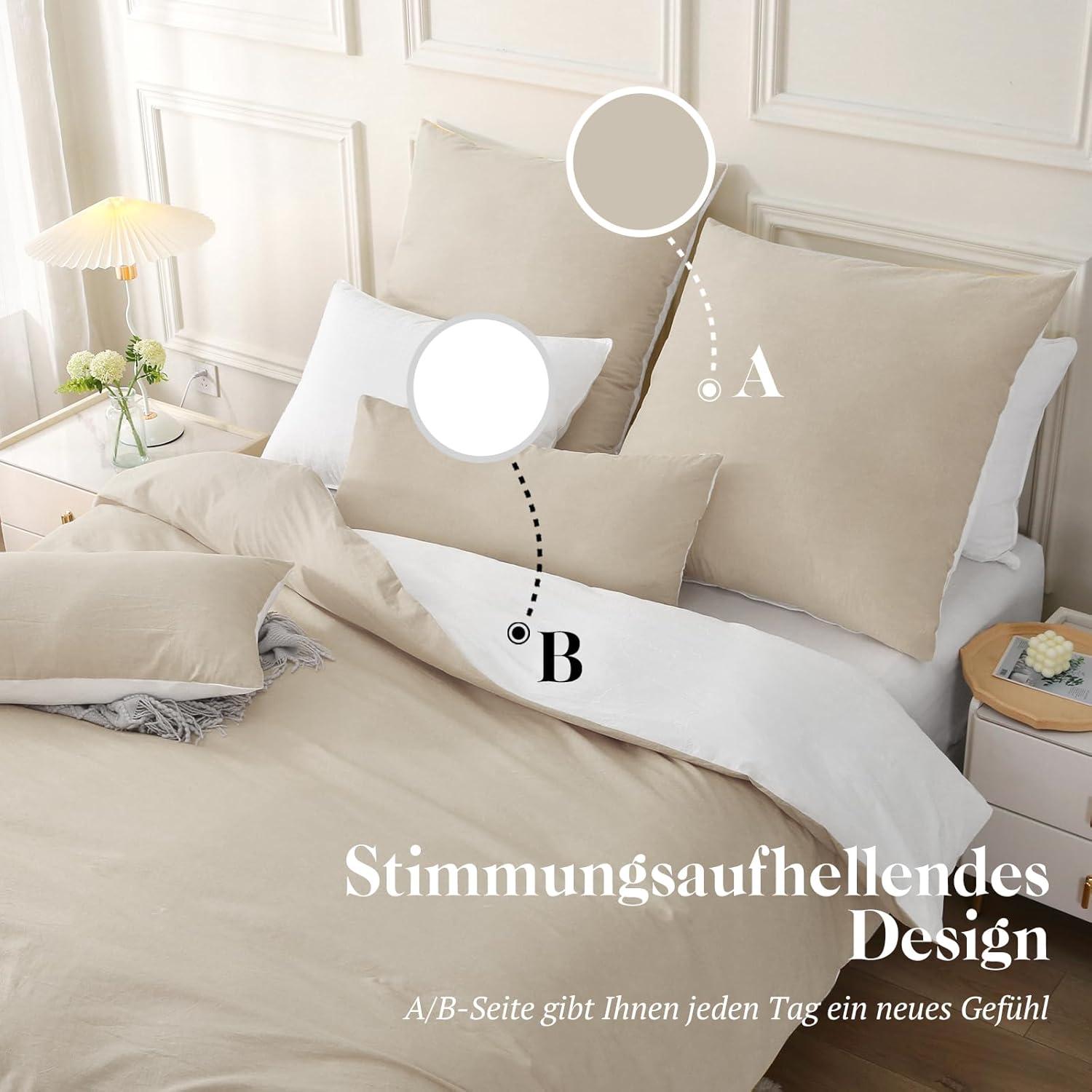 SOULFUL Bettwäsche Set 220x240 Kamel Beige Baumwolle Stone