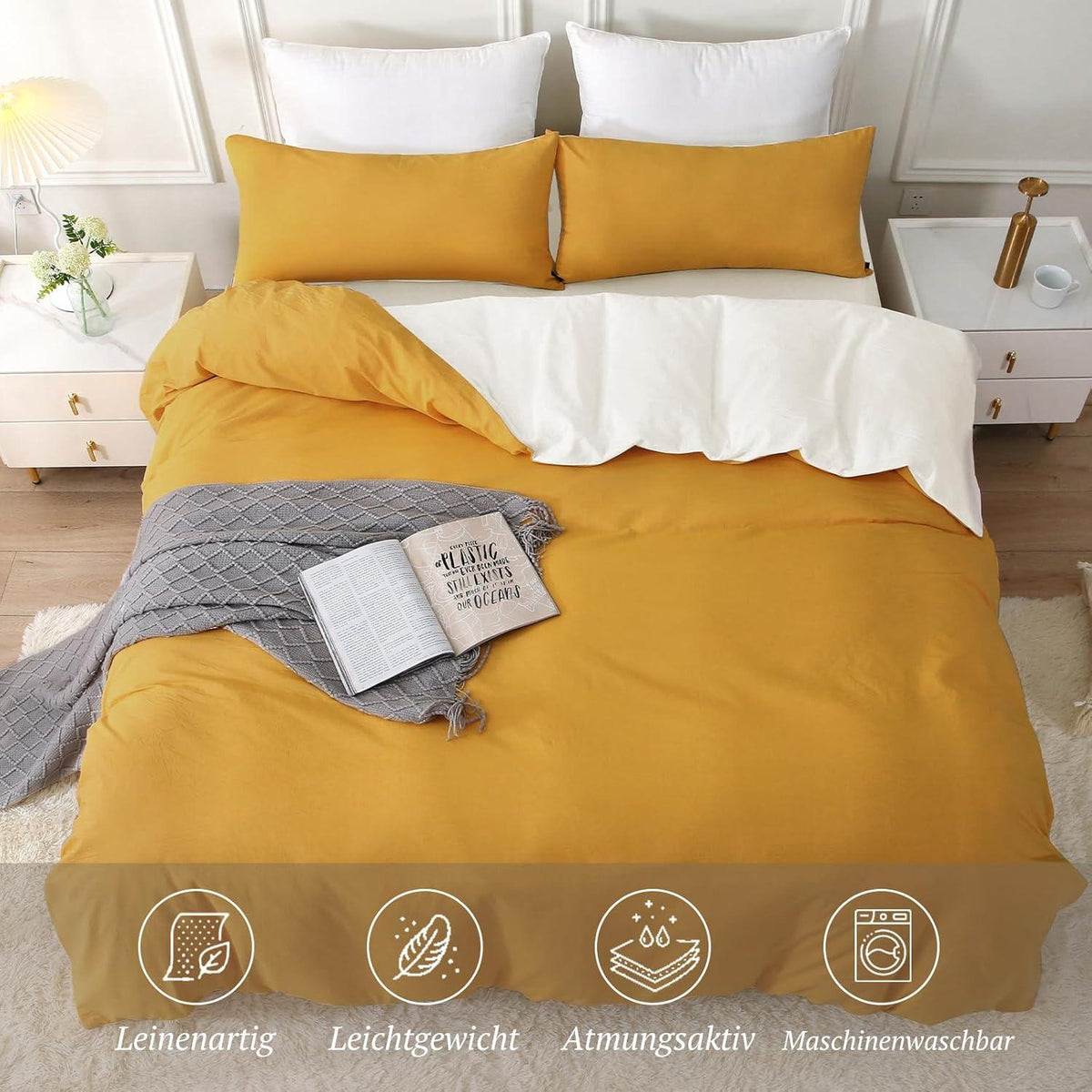 SOULFUL Stone Washed Bettwäsche Set Gelb 135x200