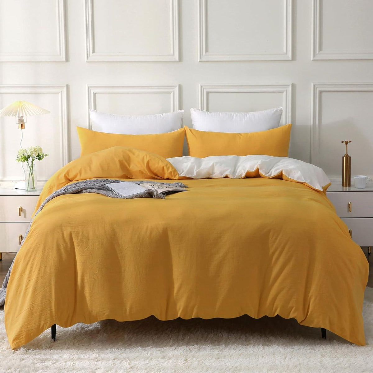 Bettwäsche-Set 100% Baumwolle Gelb 135x200 Stone Washed