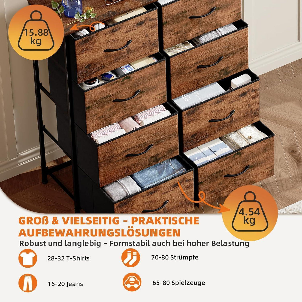 Kommode mit 8 Stoffschubladen – Schlafzimmer Organizer