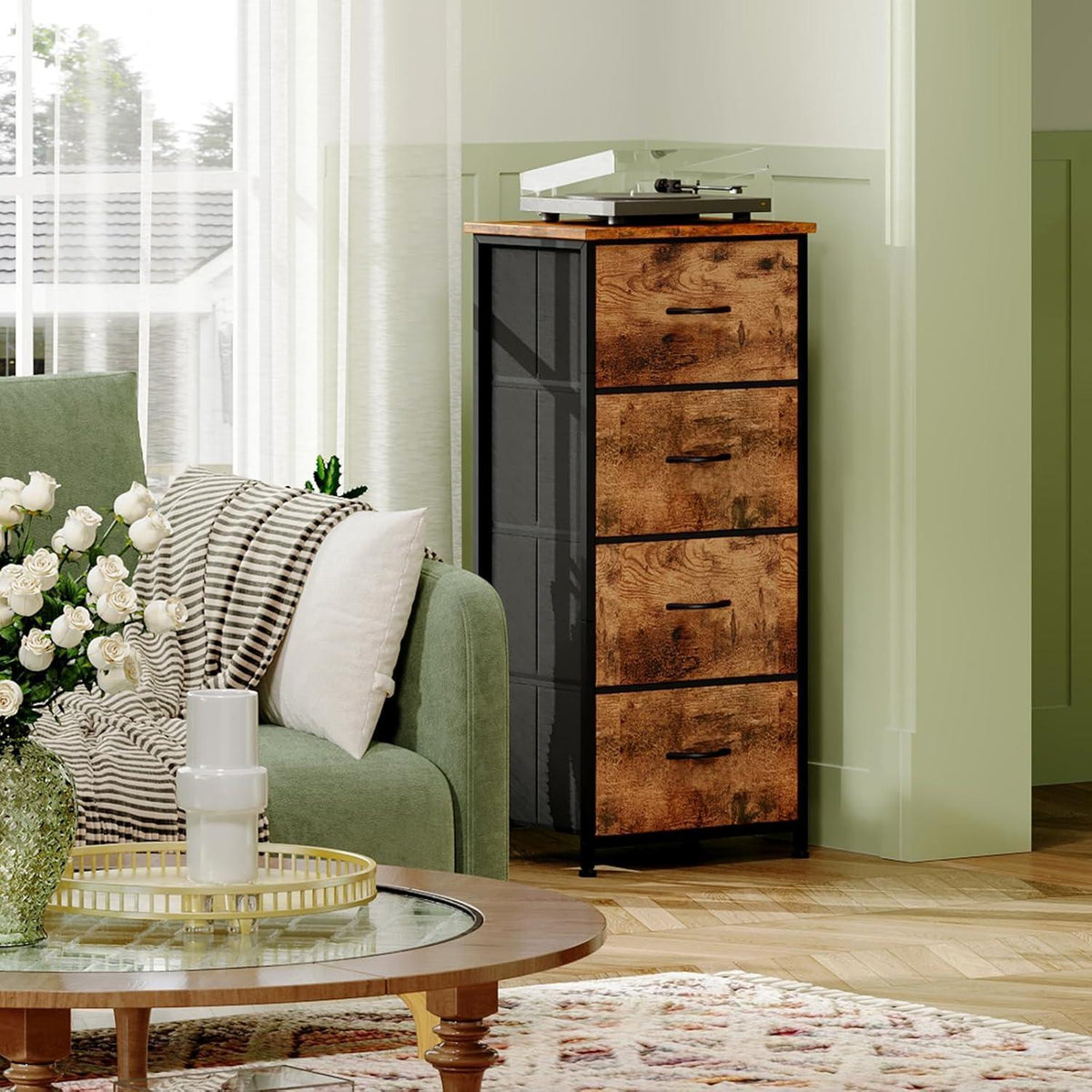 Somdot Kommode mit 4 Stoffschubladen – Schlafzimmer & Wohnzimmer