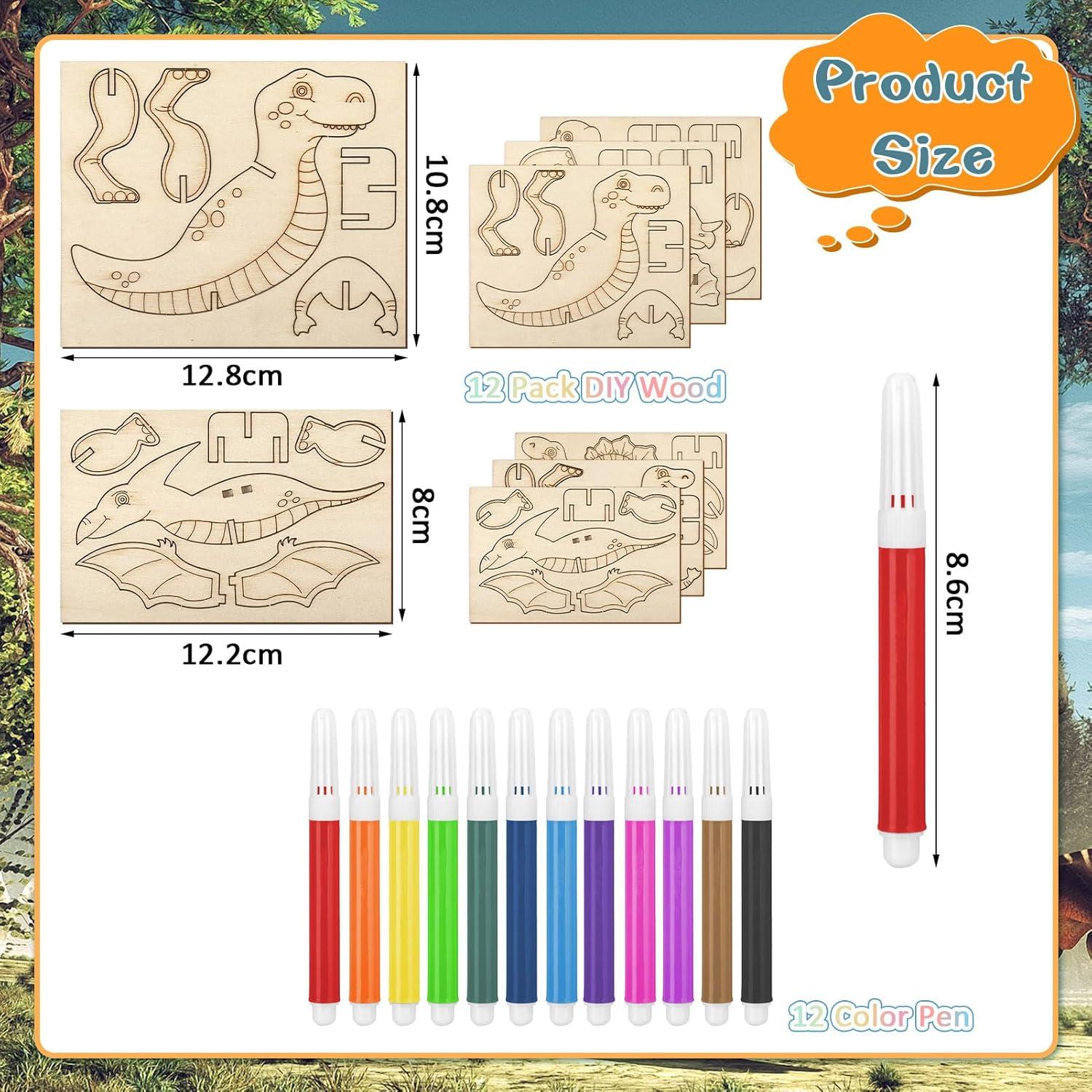 Dinosaurier Holz Bastelset für Kinder - 24 Stück DIY 3D