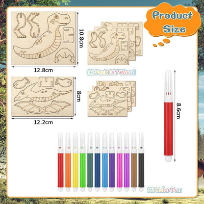 Dinosaurier Holz Bastelset für Kinder - 24 Stück DIY 3D