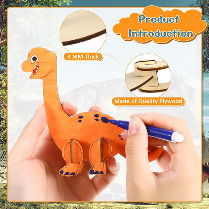24-teiliges Dinosaurier Holz Bastelset für Kinder - DIY 3D Puzzle