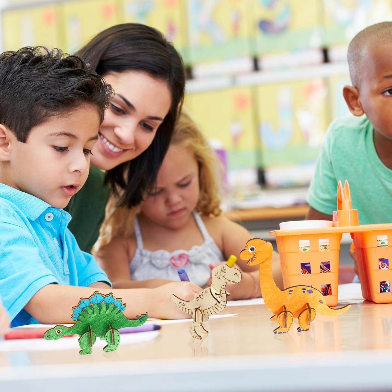 Dinosaurier Holz Bastelset 24 Stück für Kinder, Bemalen und Basteln