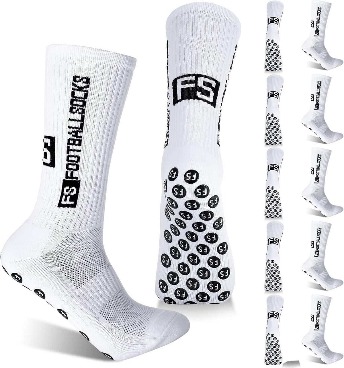 6er Pack Weiße Fußballsocken Anti-Rutsch Grip Größe 39-46 Sportsocken