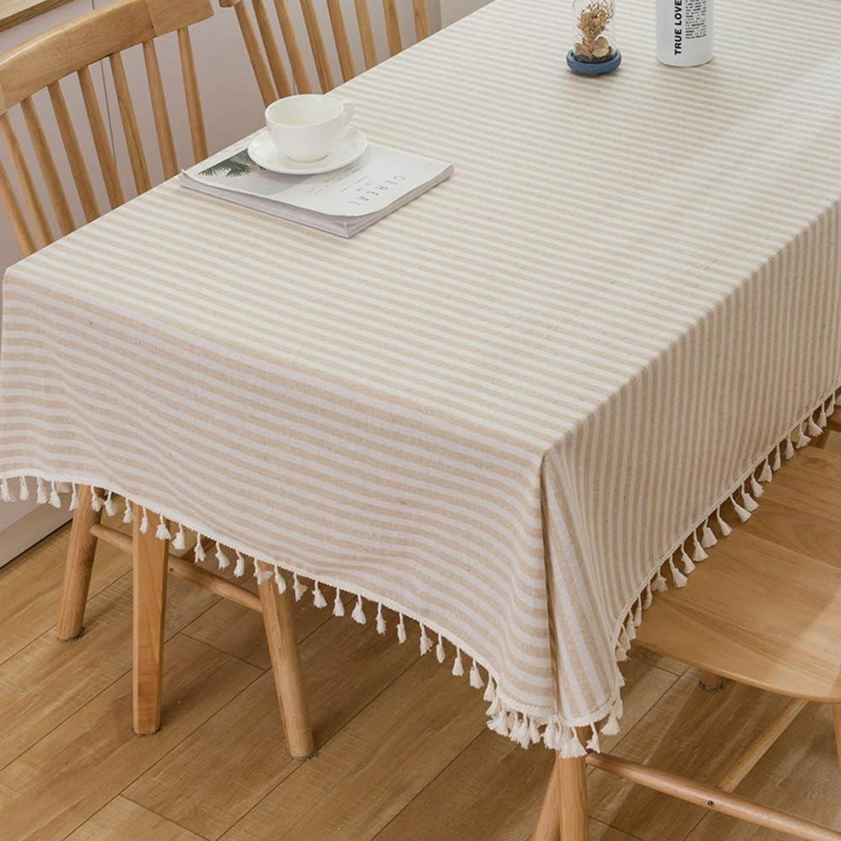 Leinenoptik Tischdecke abwaschbar – Beige, 140x180 cm