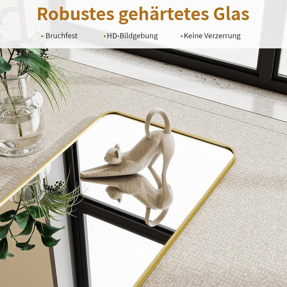 Standspiegel Ganzkörper Gold 150x40 cm – Abgerundete Ecken