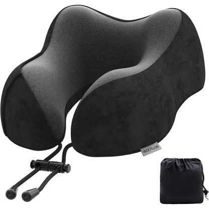 Nackenkissen Reise aus Memory Foam mit samtweichem Bezug (Schwarz)