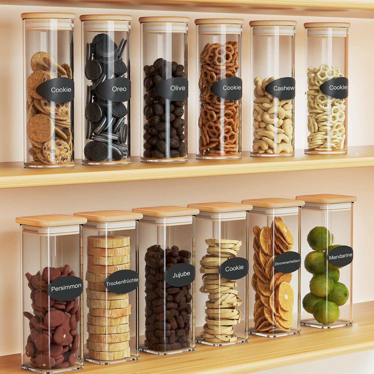 12er Gewürzgläser Set Bambusdeckel Luftdicht stapelbar - 500ml