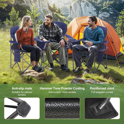 Übergroßer Campingstuhl Kühltasche Getränkehalter Navy Blau 200kg