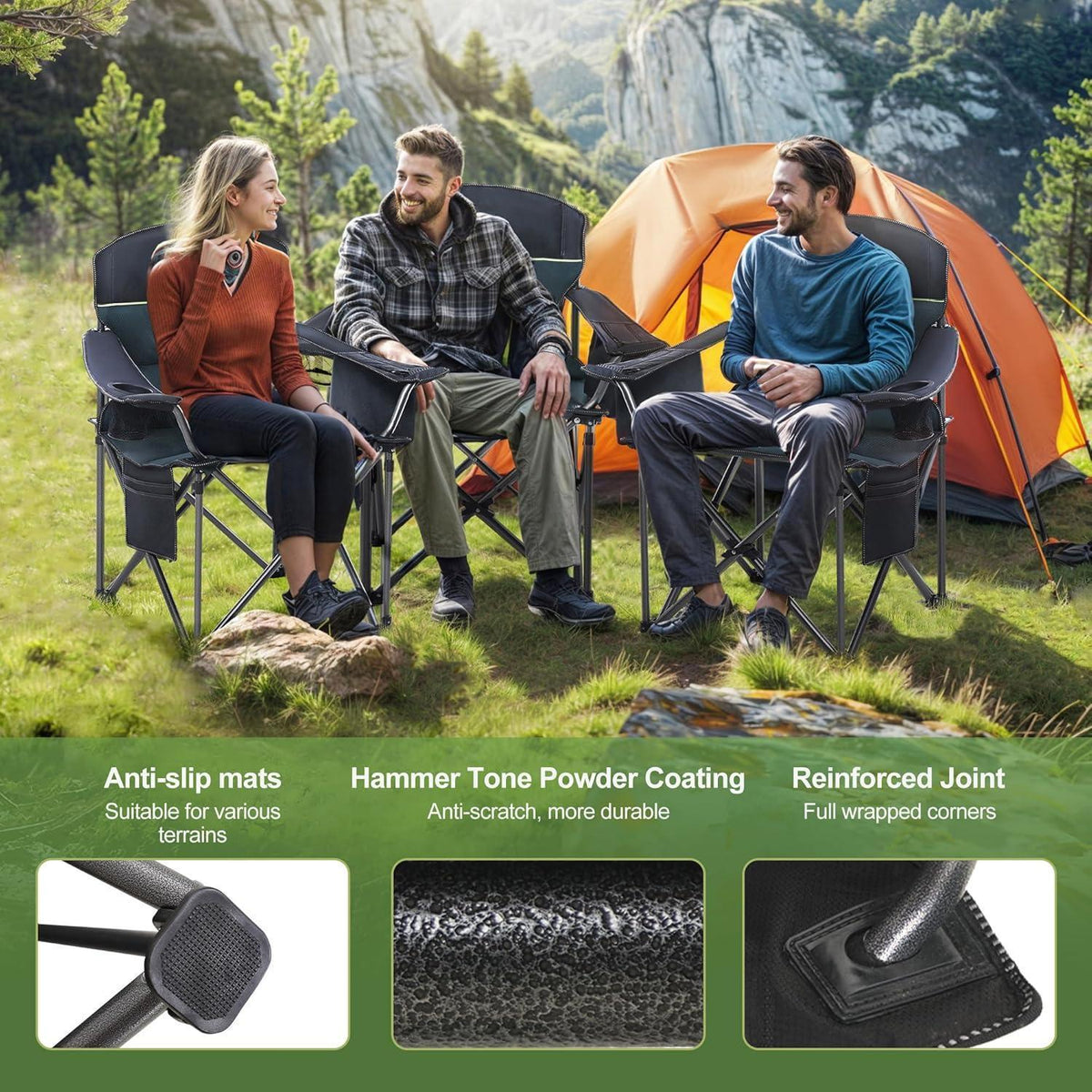 XXL Campingstuhl Klappbar mit Kühltasche & Getränkehalter