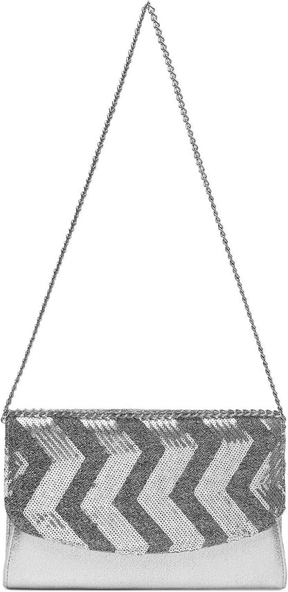 Miss Lulu Damen Clutch Party Pailletten Umhängetasche Schultertasche