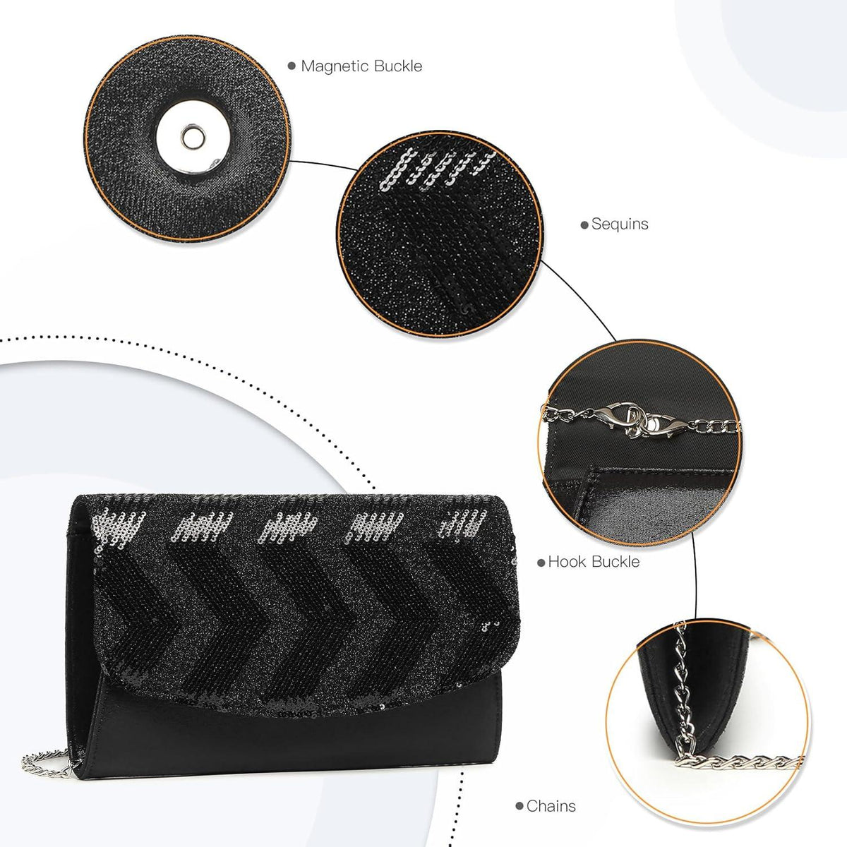 Miss Lulu Clutch Damen Mini Kettentasche Abendtasche Party Pailletten Glamourös Rot