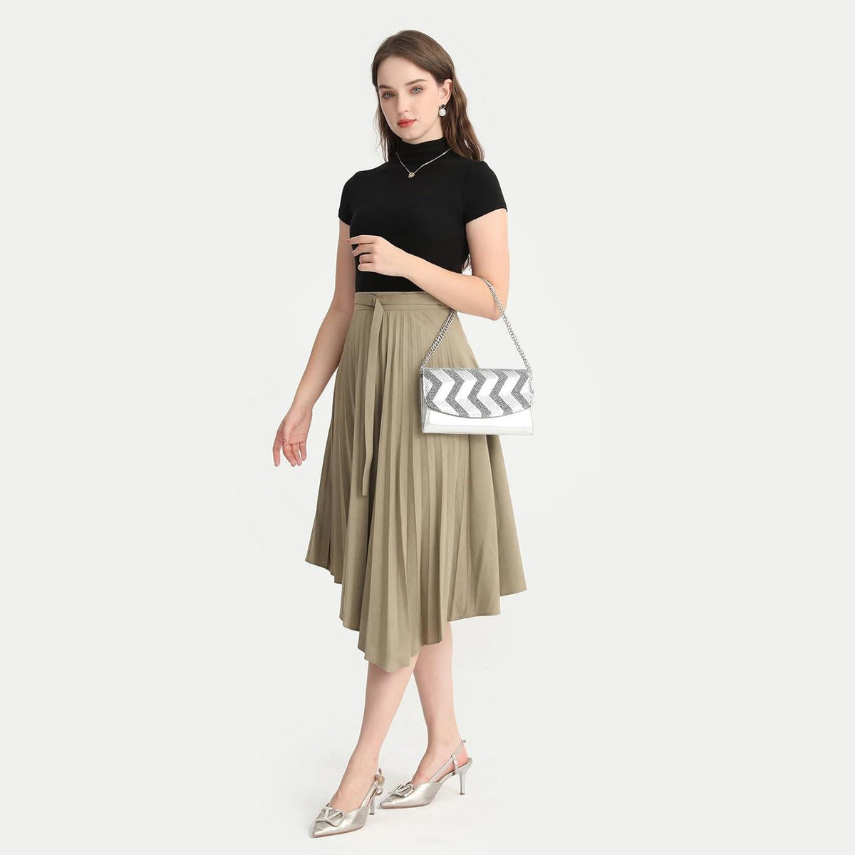 Miss Lulu Damen Clutch Pailletten Kettentasche Schultertasche Umhängetasche