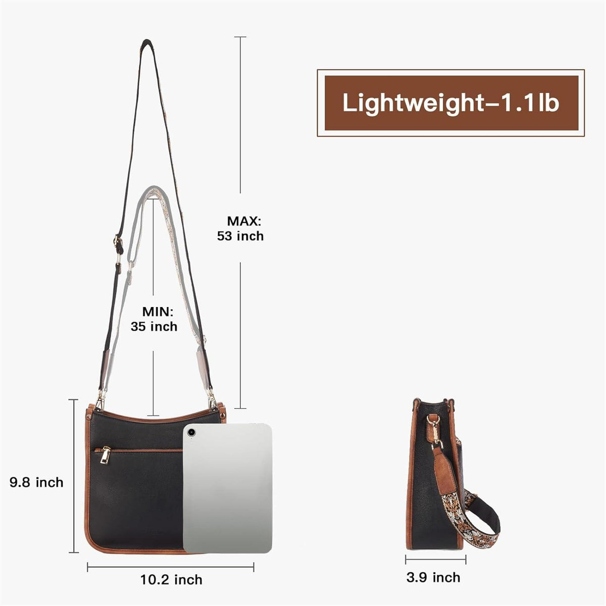 Crossbody Schultertasche PU Leder Umhängetasche Damen schwarz Braun