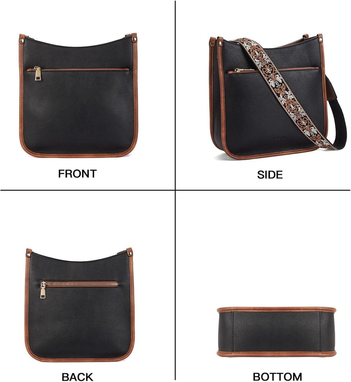 Damen Vintage Crossbody Bag Schultertasche PU Leder Schwarz/Braun