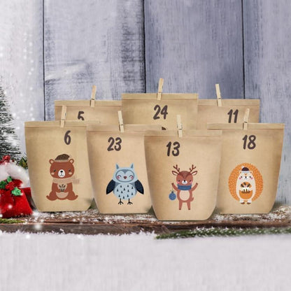 Adventskalender zum Befüllen Kraftpapiertüten Weihnachtswald