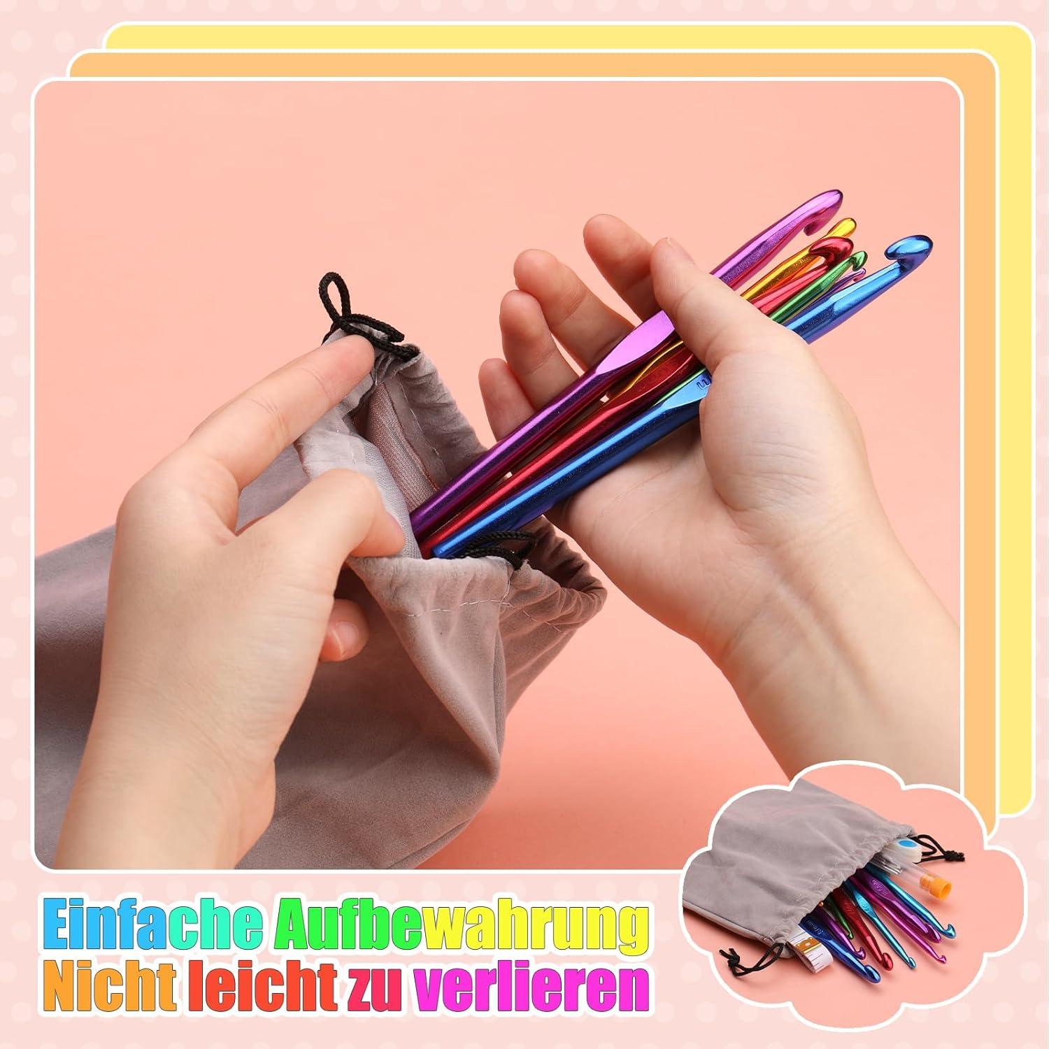 55-teiliges Aluminium Häkelnadel-Set mit ergonomischem