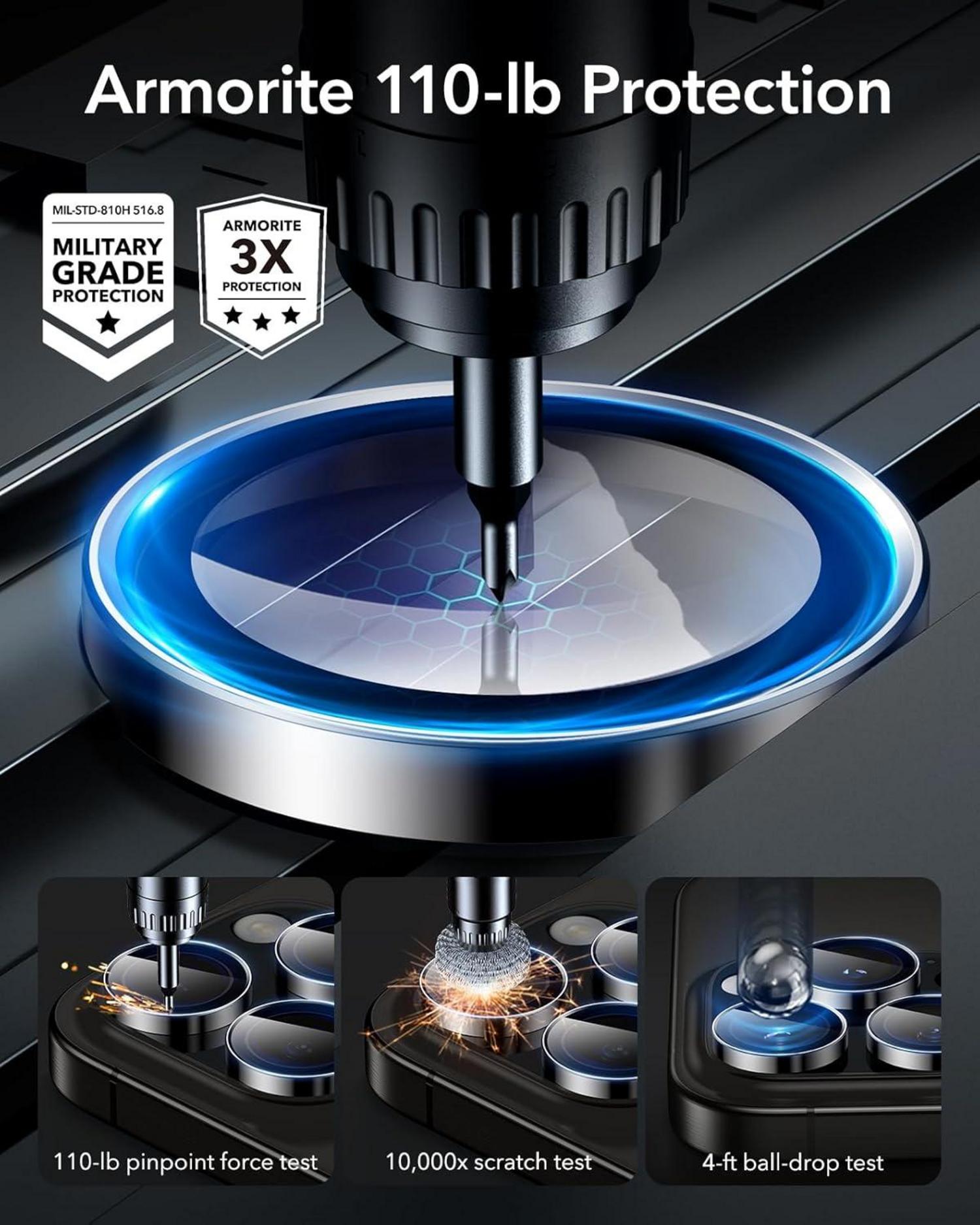 ESR 2 Stück Kamera Schutzfolie für iPhone 16 Pro/15 Pro/14 Pro Max, gehärtetes Glas, Schwarz