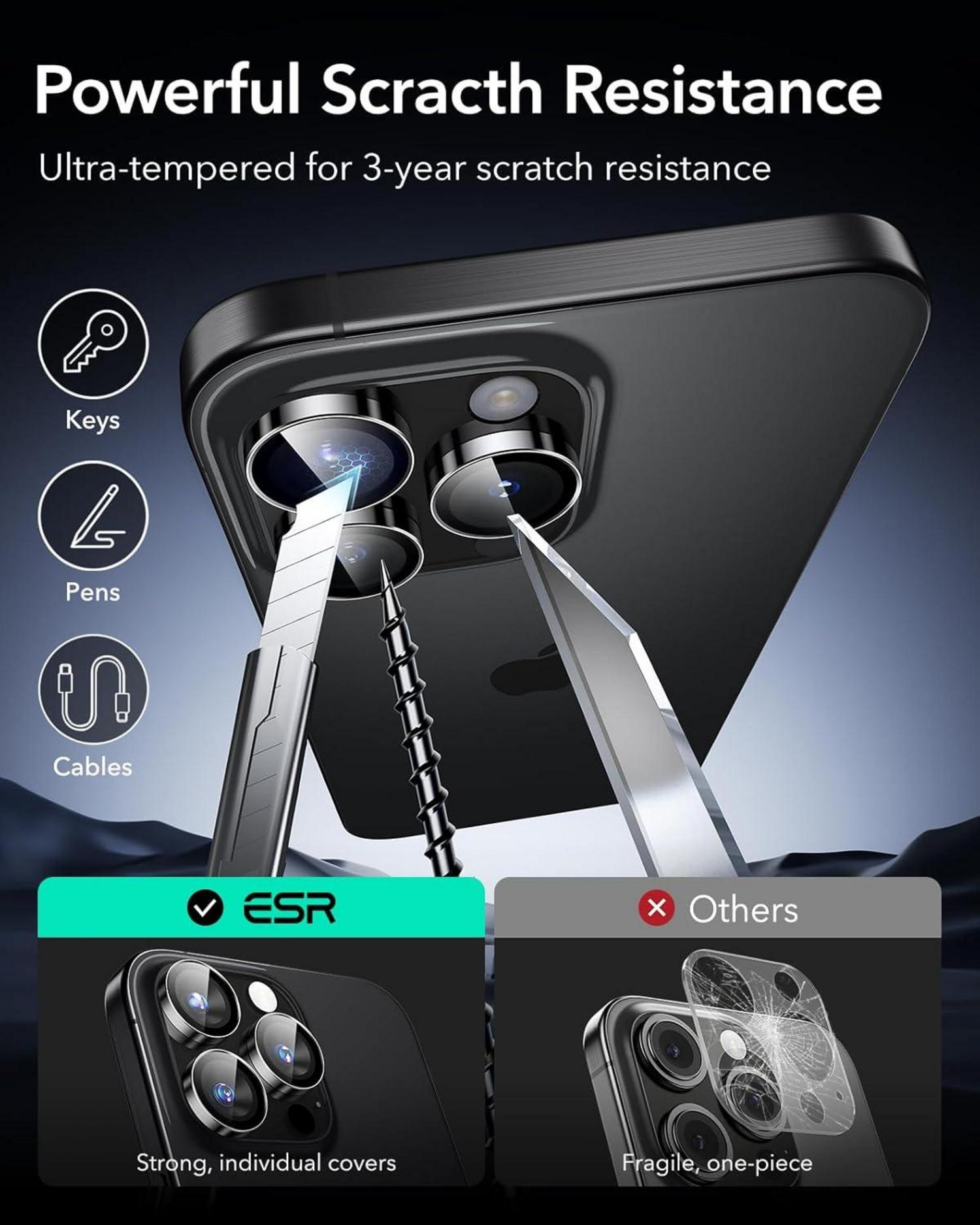 ESR Kamera Schutzfolie für iPhone 16 Pro Max/15 Pro Max, schwarzes 2er Pack