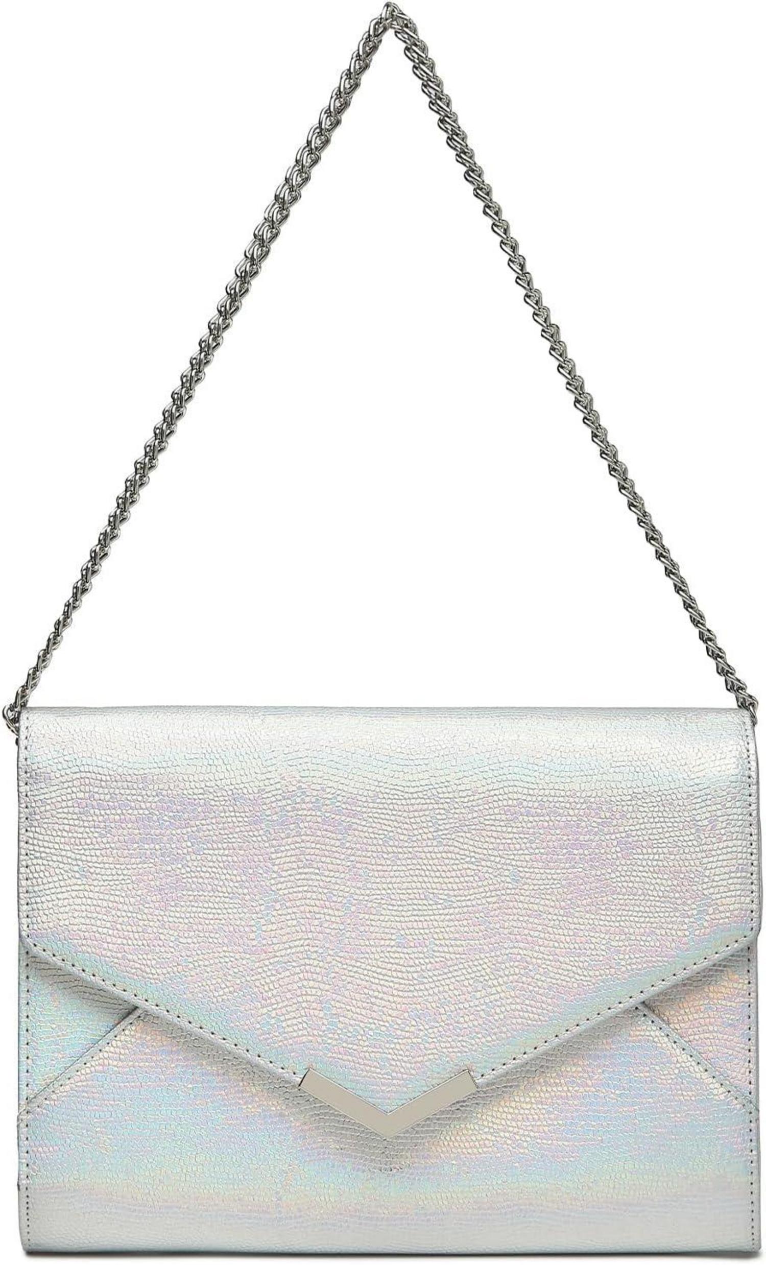 Elegante Damen Clutch Abendtasche mit Glitzer Kette Silber