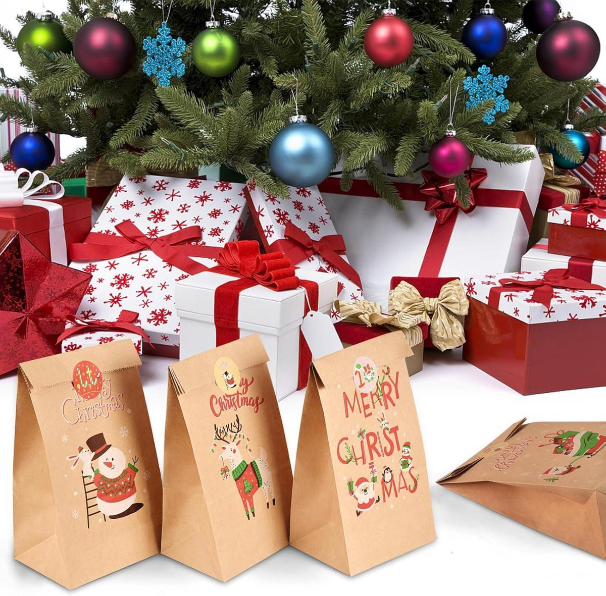 CHEPULA Weihnachtstüten Braun Kraftpapier Xmas Adventskalender 24 Stück