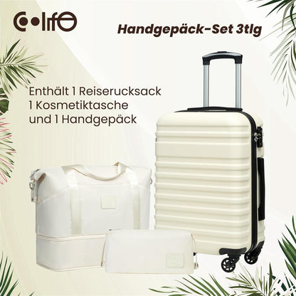 COOLIFE 3tlg Handgepäck-Set ABS Hartschalen Trolley