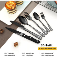 36-teiliges Besteckset Schwarz für 6 Personen mit Steakmessern