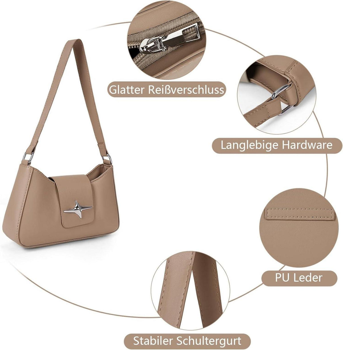 TIAASTAP Handtasche Damen Klein Umhängetasche Leder Hobo Bag Vintage Schultertasche