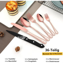 36-teiliges Besteckset Roségold für 6 Personen mit Steakmessern