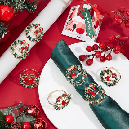 8x Weihnachtliche Serviettenringe Gold mit Weihnachtskranz