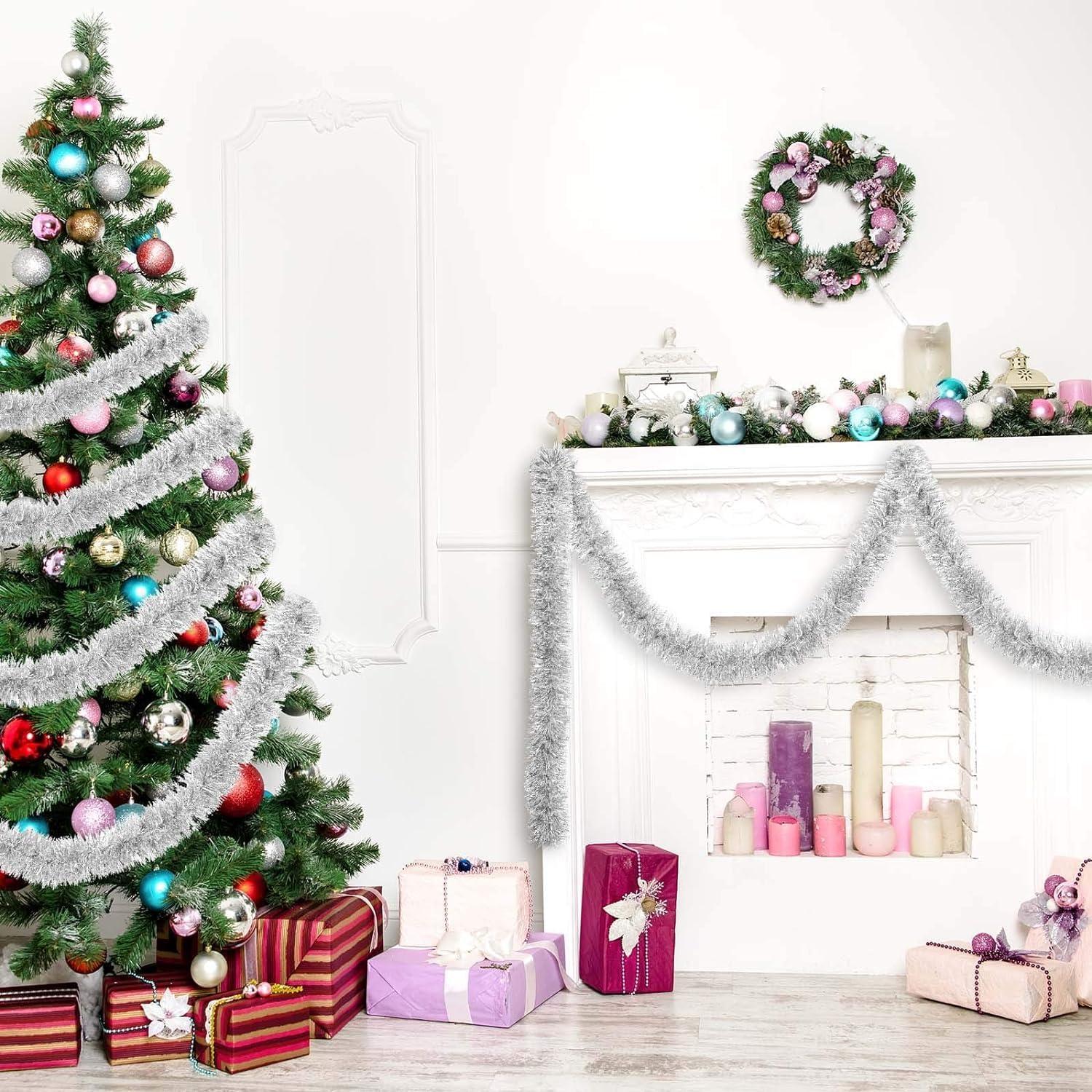 Weihnachts Lametta Girlande 10M Silber Glitzer Winter Fest Deko