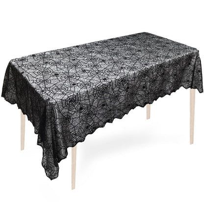 Halloween Tischdecke Spinnennetz Schwarz Spitze 152x213cm