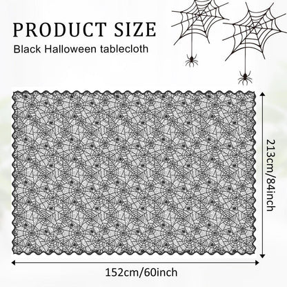 Halloween Tischdecke Spinnennetz Schwarz Spitze 152x213cm