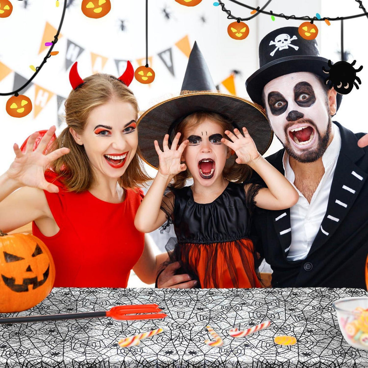 Halloween Tischdecke Spinnennetz Schwarz Spitze 152x213cm
