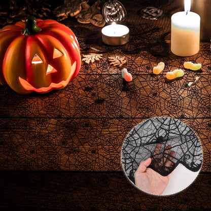 Halloween Tischdecke Spinnennetz Schwarz Spitze 152x213cm