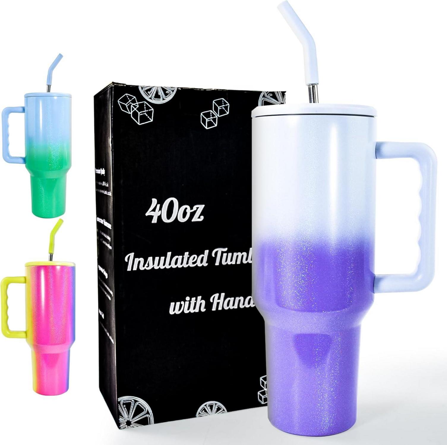 40oz Thermobecher mit Strohhalm und Henkel, Edelstahl, 1180