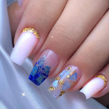 24er Set Französische Press on Nägel Blau Glitzer Glossy Acryl Fake