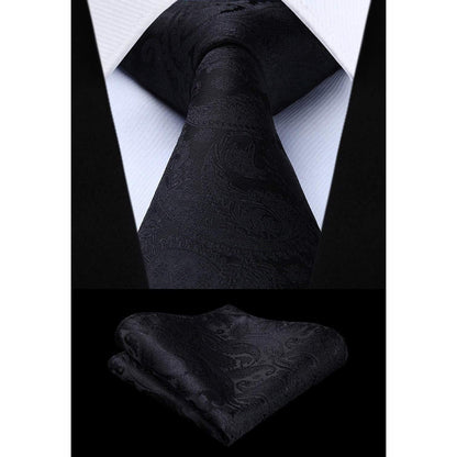 Herren Weste Krawatte Einstecktuch Set Jacquard 3XL Schwarz