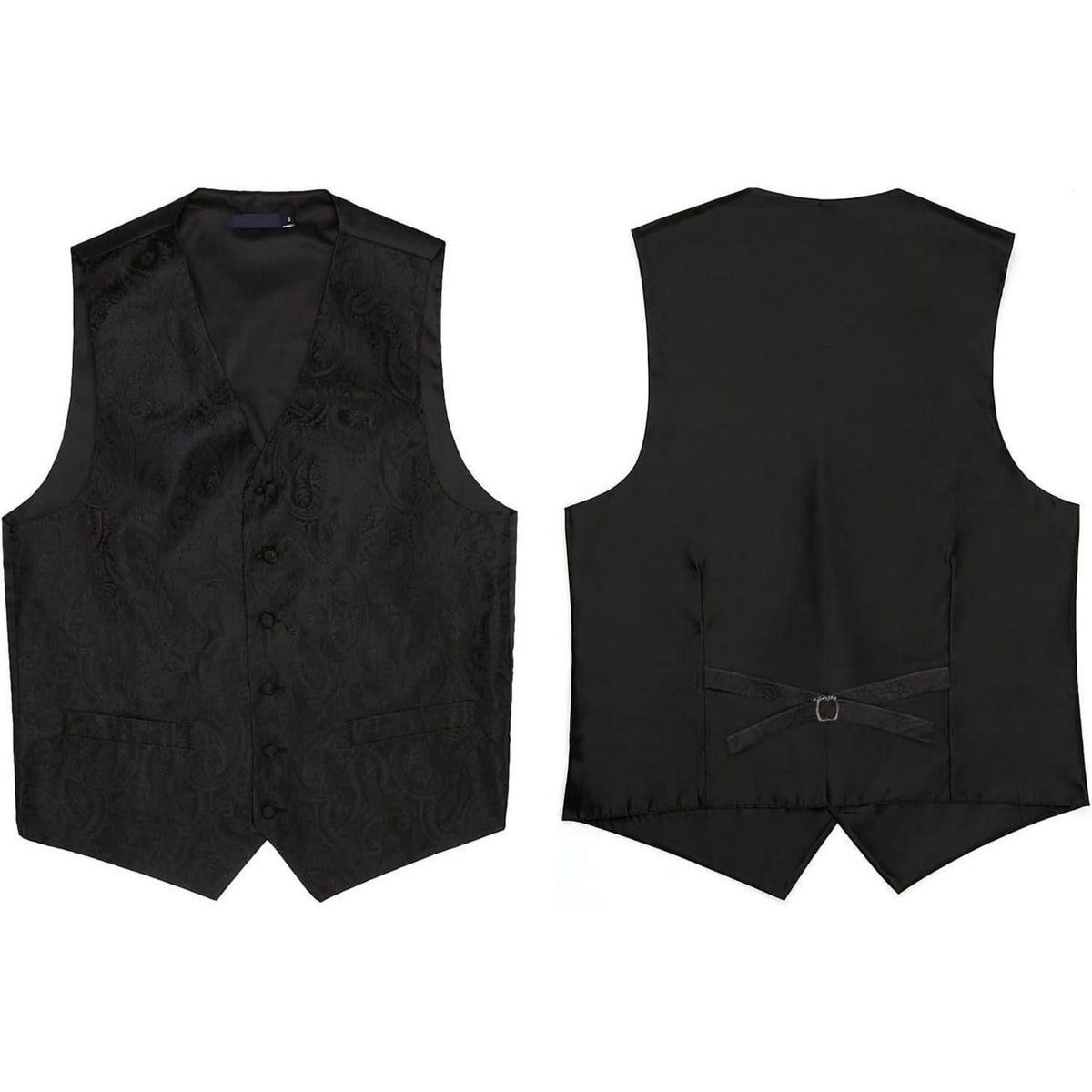 Herren Weste Krawatte Einstecktuch Set Jacquard 3XL Schwarz
