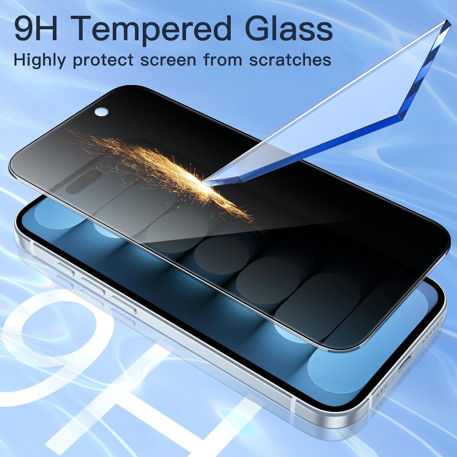Sichtschutz + Anti-Spähen Glas Schutzfolie iPhone 15 Plus 6,7 Zoll 9H